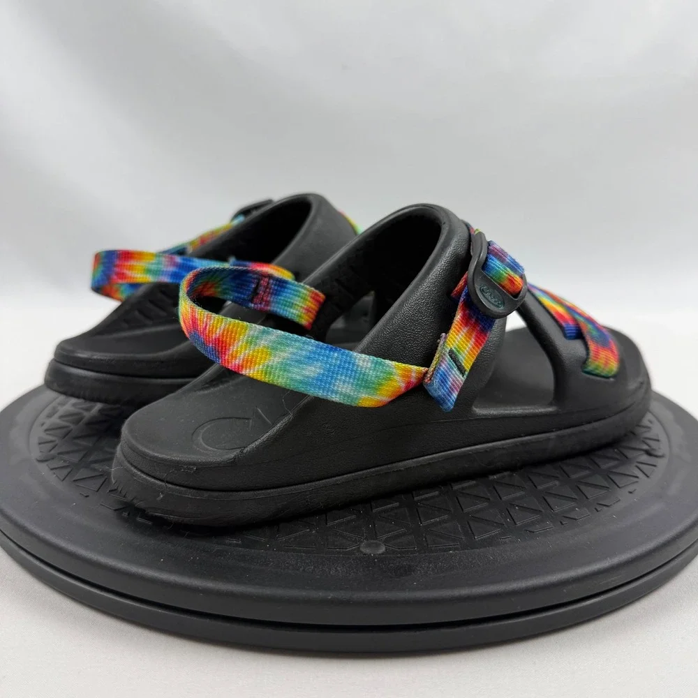 Chaco Chillos Kids‎ Junior 4 Rainbow Tie Dye Black Slide Sandals J107383